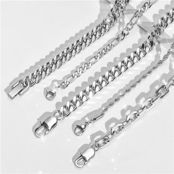 VNOX 5 Pcs Chain Bracelet for Men Women - Sturdy Stainless Steel Curb Width - Picture 6 of 7